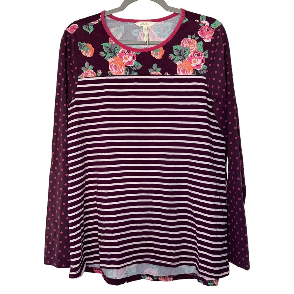 Matilda Jane Calling Bird Tee Medium Purple/Pink Stripe & Polka Dot Size M A528